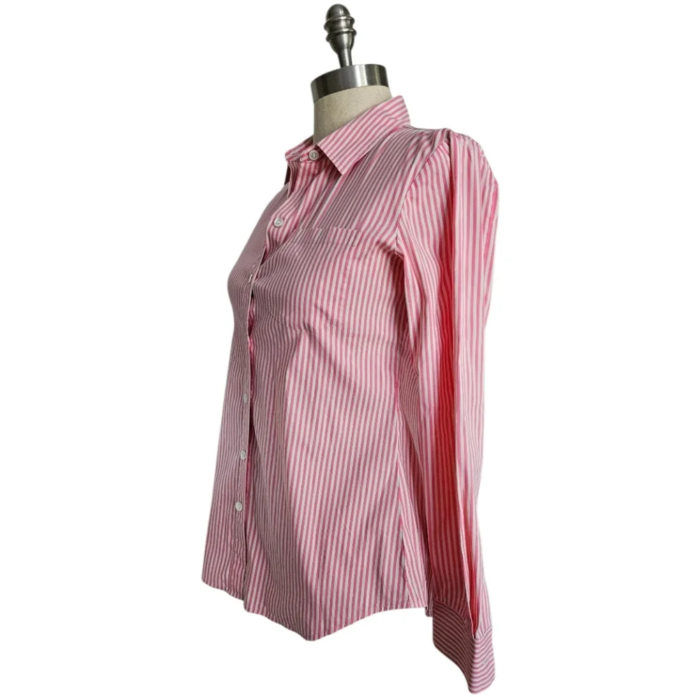 THEORY Pink Striped Stretch Button Down | SZ P/TP - Picture 4 of 7